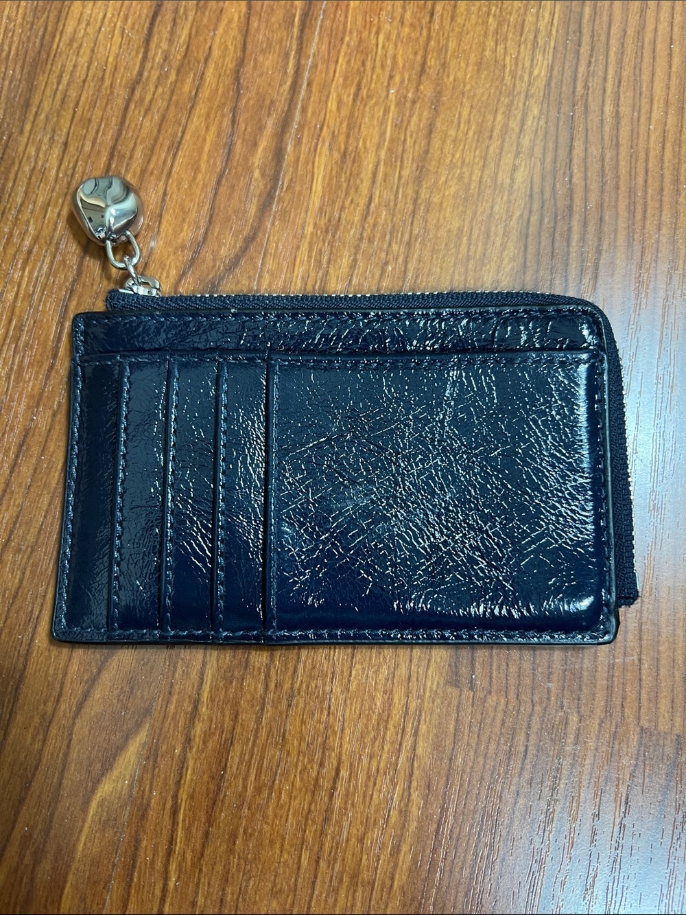 Madewell Essential Zip Card Case Wallet Navy Shiny Leather EUC